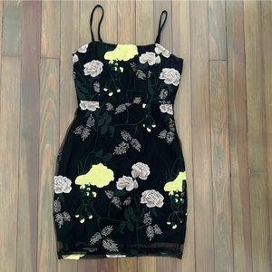 Lulus Rue Black Floral Embroidered Sequin Bodycon Midi Dress